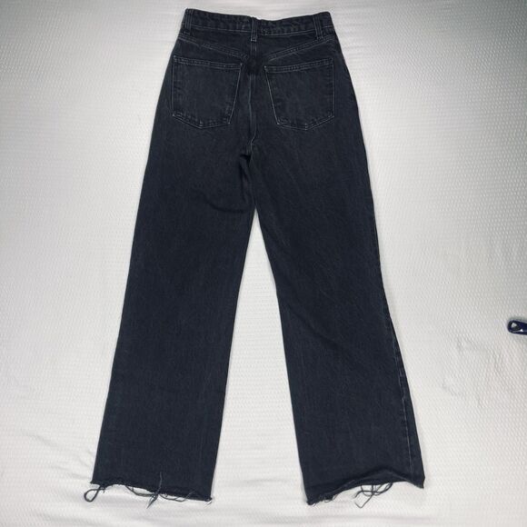 ZARA Jeans Women 4 Black High Rise Wide Leg Raw Hem Distressed Relaxed Fit Denim - Picture 13 of 15